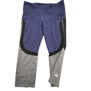 Alo Women's Midrise Fitted Athletic Workout Cropped Leggings Yoga 3/4 Grey Small